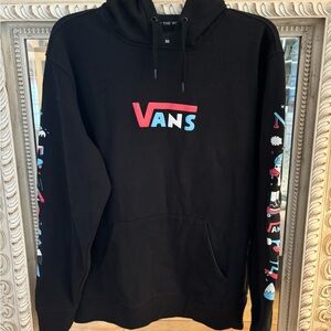 Vans Black Hoodie with Pink & Light Blue Logo and Sleeve Graphics - Men's